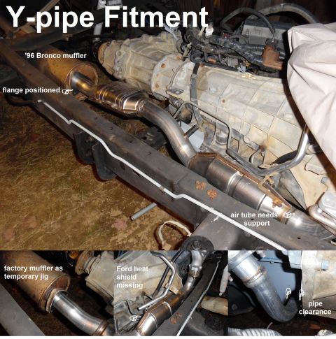 1993 Ford Bronco - Using the original '96 Bronco muffler, I positioned my homemade flange on the new Y-pipe, and checked a few other things. I had to tweak it…