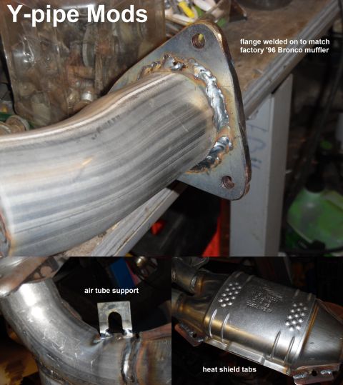 1993 Ford Bronco - After aligning the flange to the original '96 Bronco muffler, I welded it on. My welds are improving slowly... Then I added some other tabs…