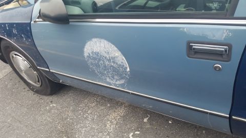 1991 Ford LTD Crown Victoria - Photograph of the side body and door of a blue Caprice, not a technical document.