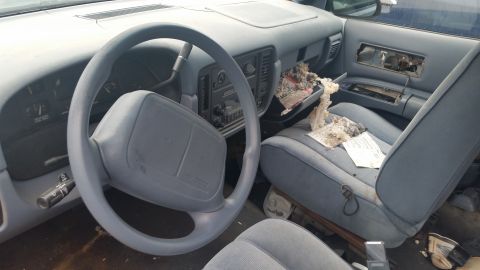 1991 Ford LTD Crown Victoria - Photograph of a vehicle interior with steering wheel and bench seat, not a technical document.