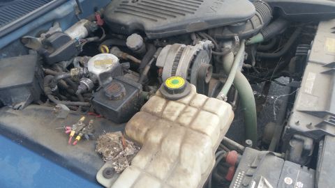 1991 Ford LTD Crown Victoria - Photograph of an engine bay with coolant reservoir and loose wiring, not a technical document.