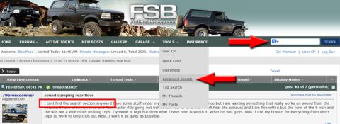 1989 Ford Bronco - A screenshot of a forum thread titled "sound damping rear floor" on FullSizeBronco.com, showing a user's post asking for help finding the s…