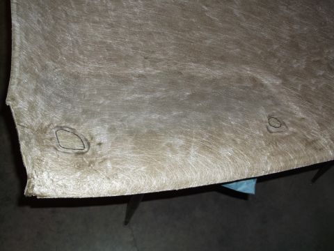1999 Mercury Grand Marquis - The underside of a vehicle's headliner is shown, with two circular cutouts visible. The material appears to be a light brown fabric with a…