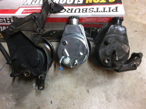 1979 Ford Bronco - Side by side comparison of a 1982 Camaro Saginaw pump (and bracket), the Wild Horses pump included in my kit, and a 1982 Corvette pump.