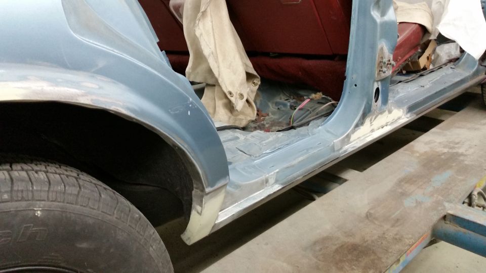 Photo of a car rocker panel and wheel arch during bodywork
