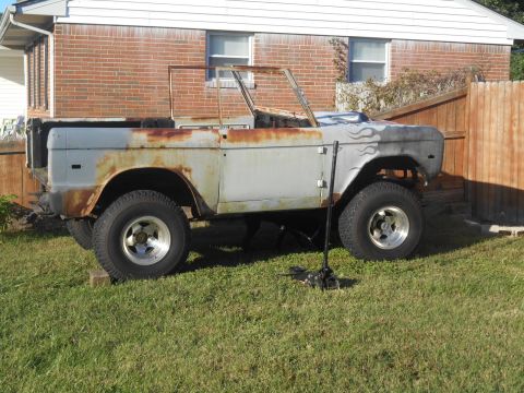 1972 Ford Bronco - This Ford Bronco body is in rough condition, showing significant rust and missing components.