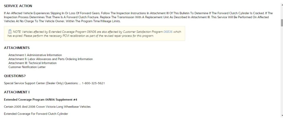 Service bulletin Service Action text with attachments and contact info