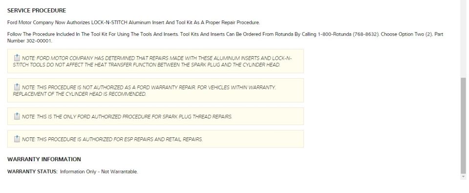 Service procedure text for Lock-N-Stitch spark plug thread repair