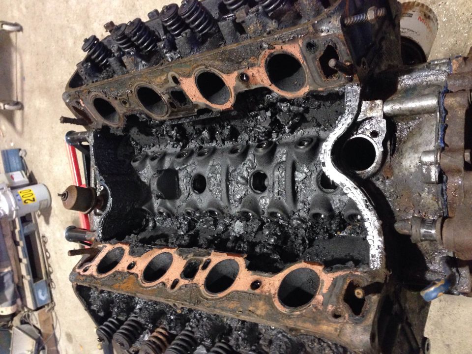 Engine block with exhaust ports visible