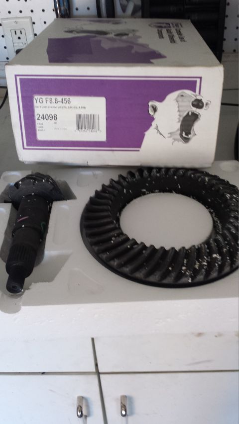 1996 Ford Bronco - A Yukon Gear & Axle ring and pinion gear set is shown in its packaging. The box is labeled YG F8.8-456 and part number 24098.