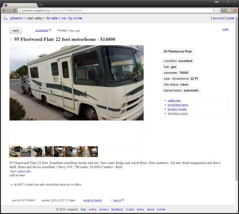 1995 Chevrolet P30 1 Ton - Step Van - A 1995 Fleetwood Flair 22 foot motorhome is parked on a residential street. The motorhome is white with green and black accents and has a t…