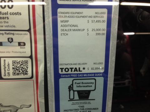 1992 Ford F-150 - Window sticker details MSRP, dealer markup, and total price, including fuel economy info.