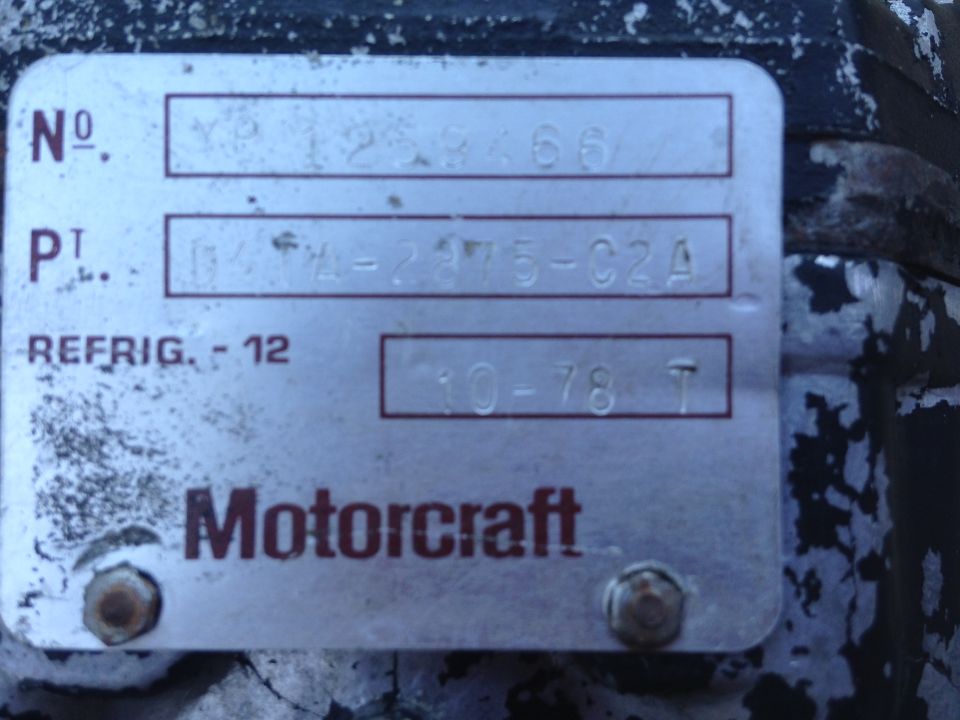 Motorcraft data plate with part number F4-2175-C2A and date 10-78