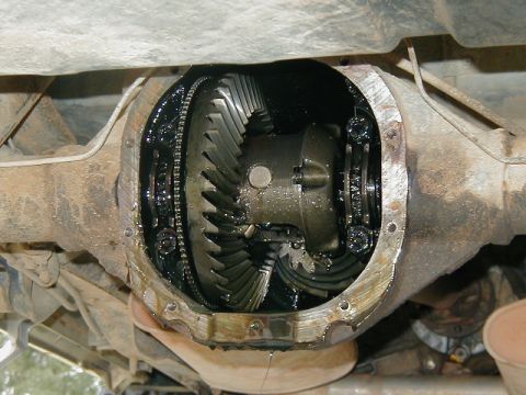 1990 Ford Bronco - The internal components of a vehicle's differential are exposed for maintenance or repair.