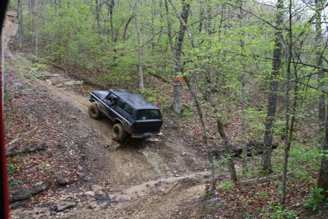 1979 Ford Bronco - Ford Bronco tackling a challenging off-road course on a wooded trail.