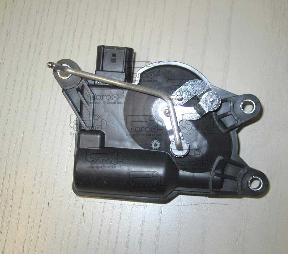 Black plastic blend door actuator with electrical connector and metal linkage