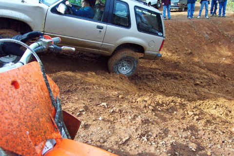 1996 Ford Bronco - Anne making it up the steep hill on powerline trail. (2/21/2004)