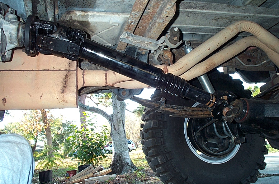 Driveshaft. 1350 double-cardan and 1410 yoke. Made by Advance Driveline in Orlando.