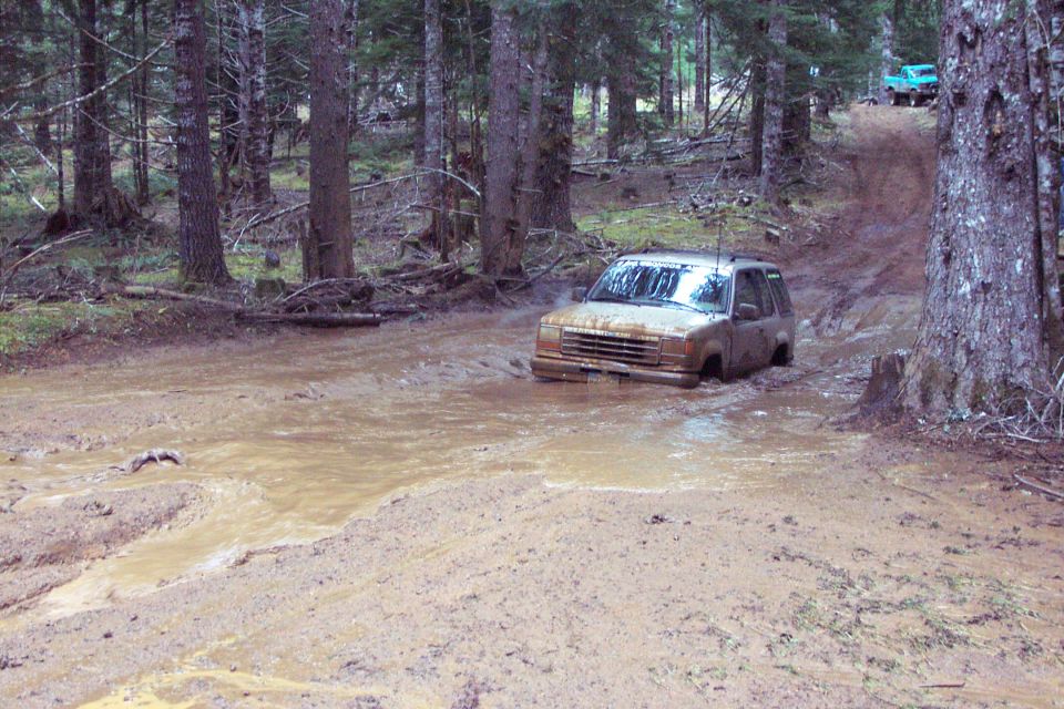 But she had just a little too much momentum and water logged the air filter and stalls engine.
(Slush pond - 2, GirlPower 4x4 - 0)  Maybe next time (third time is charm).
(2/21/2004)