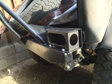 1987 Suzuki Samurai - Photograph of a fabricated rear bumper with receiver tube, not a technical document.