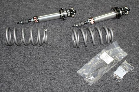 2003 Ford Crown Victoria - matched pair of adjustable coilover shock absorbers with gray coil springs and a bag of installation hardware.