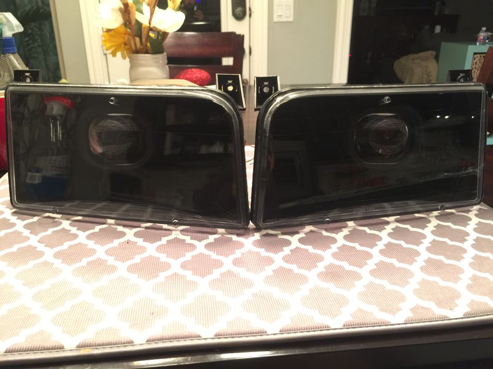 Pair of black projector headlights
