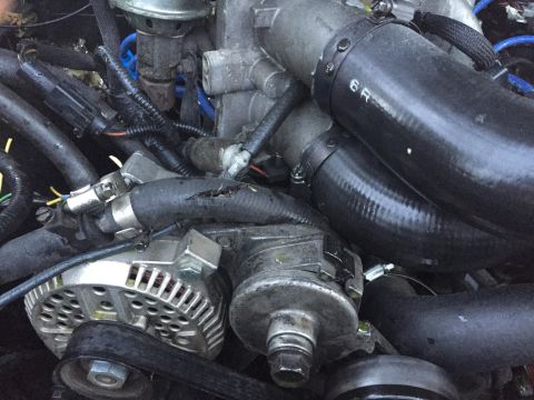1989 Ford Bronco - A detailed view of the engine compartment, showing various components and hoses.
