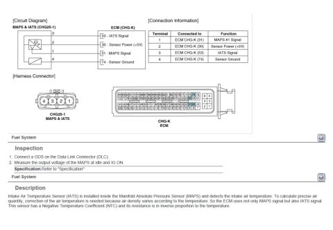 2010 Hyundai Genesis - Automotive technical document detailing sensor connections and system inspection procedures.