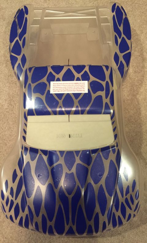 2014 Dodge 1500 - This is a clear plastic RC car body with a blue and silver abstract pattern. It is not a 2014 Dodge 1500.
