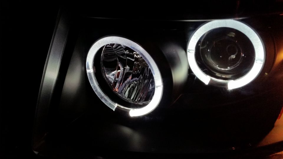 Custom projector headlights with white halo rings