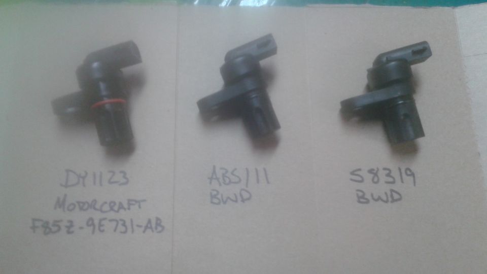 Three vehicle speed sensors labeled DY1123 Motorcraft F85Z-9E731-AB, ABS/111 BWD, and S8319 BWD