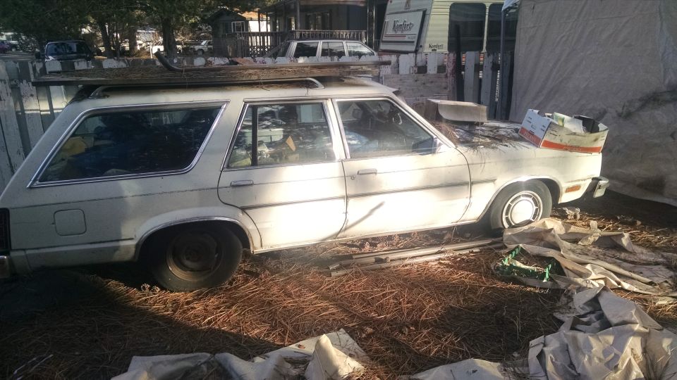 White 1980 Ford Fairmont station wagon, side view