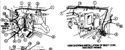 1994 Ford Bronco - Exploded line-drawing diagram of body and cowl components labeled with numbered callouts.