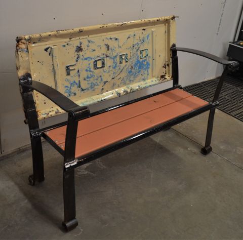 1994 Ford Bronco - This bench was constructed using a vintage Ford tailgate as the backrest.