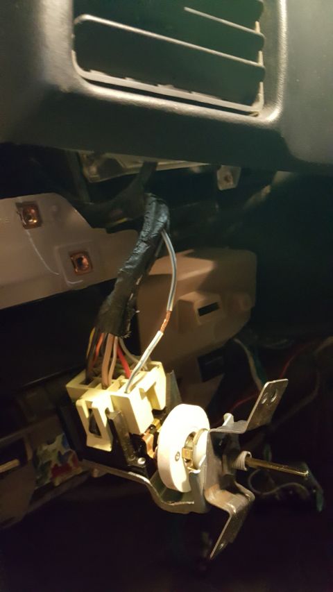 1996 Ford Bronco - Close-up of the switch panel wiring and components inside a 1996 Ford Bronco.