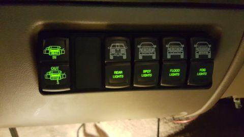 1996 Ford Bronco - Interior switch panel controls auxiliary lighting and winch functions.
