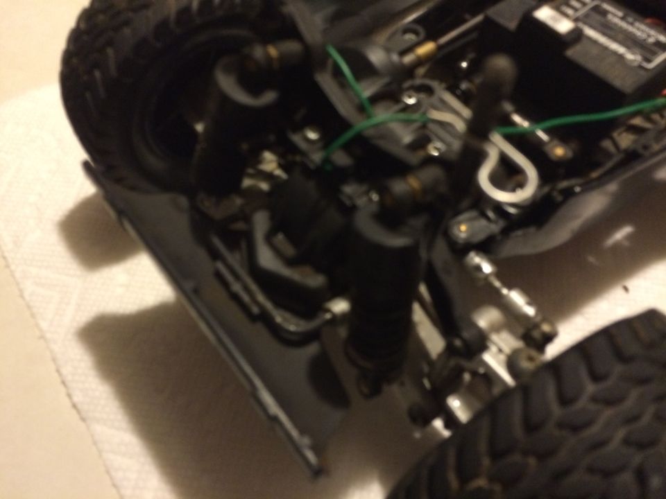 Close-up of suspension and tire on a model vehicle