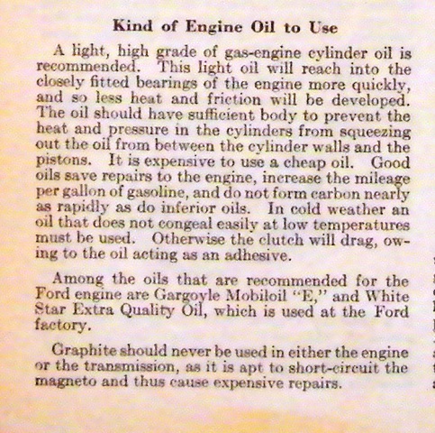 Document titled "Kind of Engine Oil to Use" discussing oil for Ford engines