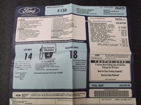 2005 Ford F-150 - Window sticker for a 2005 Ford F-150 Super Crew details pricing, options, and MPG ratings.