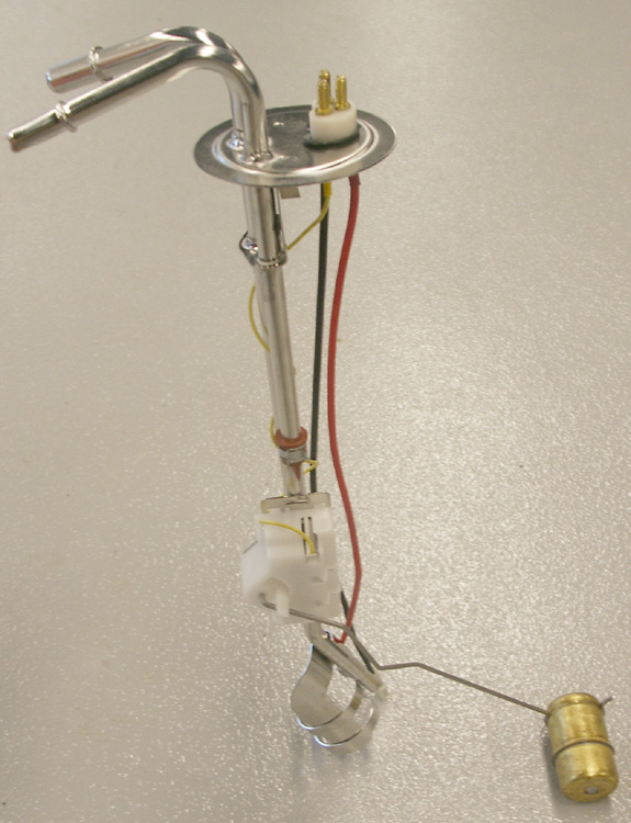 fuel sending unit with float arm and two fuel line connectors