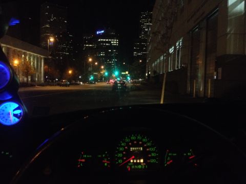2003 Mercury Grand Marquis - Nighttime cockpit view. Denver CO 2015.