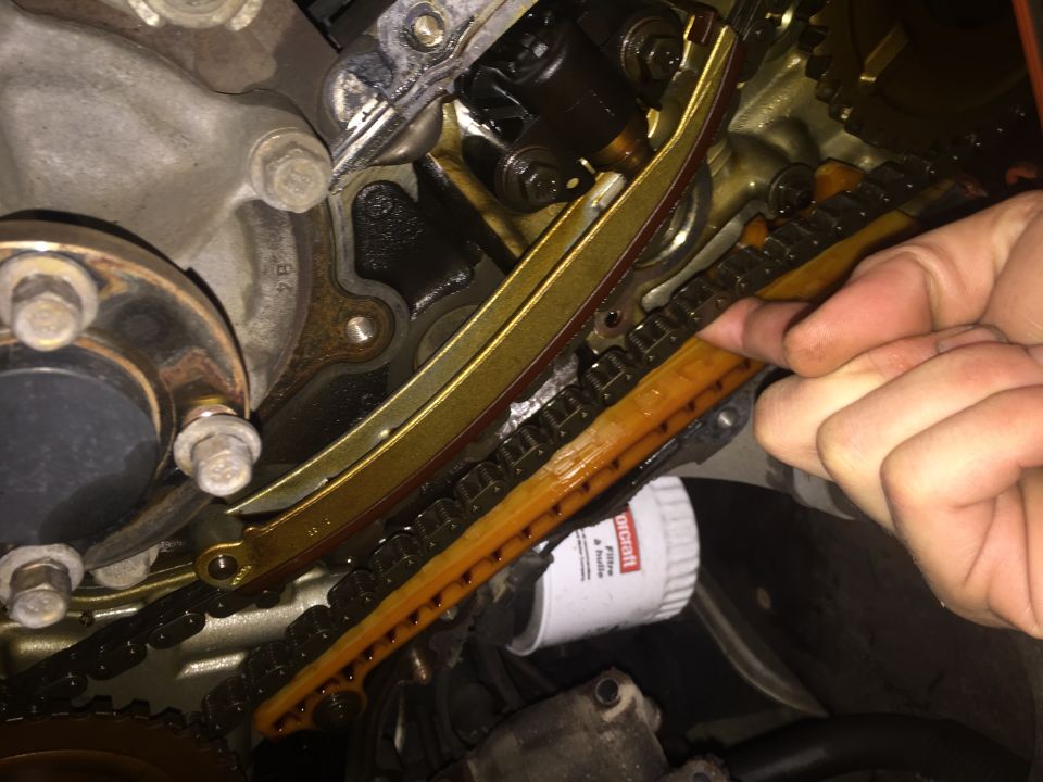 Lower guide broke off the bolt that hold it in place.  Never heard any sound, glad I checked.