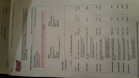 1995 Ford Mustang - This is a screenshot of an order confirmation from Summit Racing for a 1995 Ford Mustang. The order includes various parts such as ARP Cam…