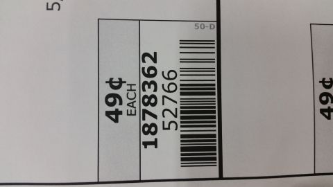 1995 Ford Mustang - A close-up of a price tag with a barcode and text that reads "49¢ EACH 1878362 52766".