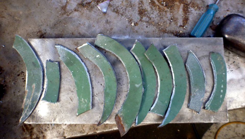 Cut metal pieces on a workbench