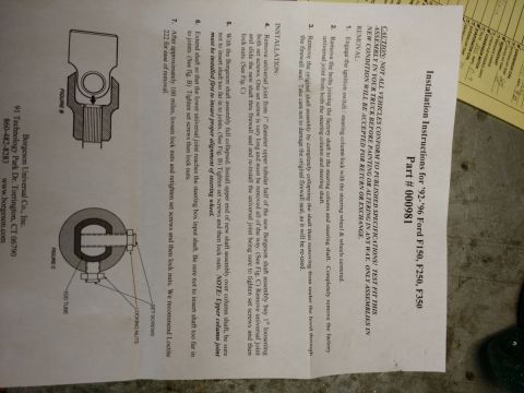 1992 Ford Bronco - Document shows installation instructions for a steering shaft, with diagrams of universal joints.