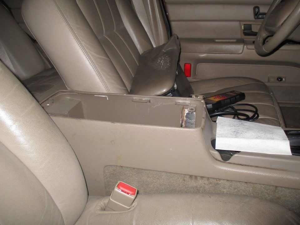 Interior console and tan leather seats