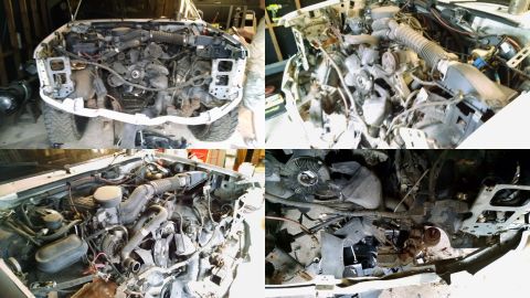 1983 Ford Bronco - This used to be a pristine white '96 EB. We've just removed the hood, bumper, core support, condenser & radiator. It looks like the engine…