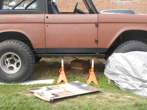 1972 Ford Bronco - This 1972 Ford Bronco is on jack stands, undergoing restoration work.