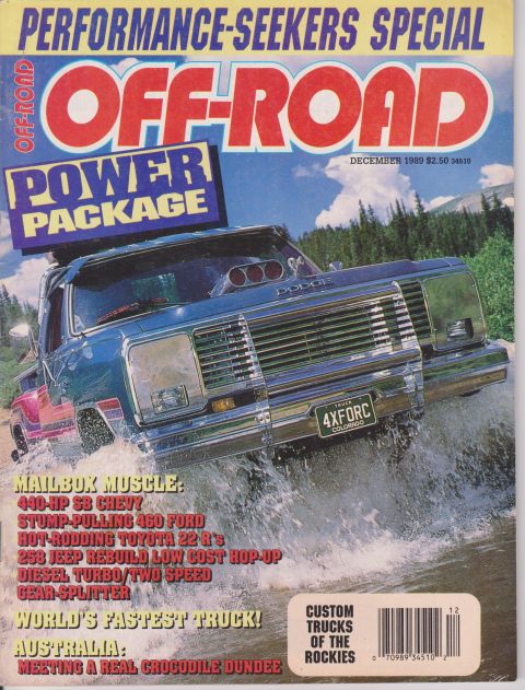 1978 Ford Bronco - Off-Road magazine cover shows a Dodge pickup truck splashing through water with "Power Package" text.
